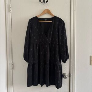 Madewell Metallic Print Tiered Mini Dress Black – Size M